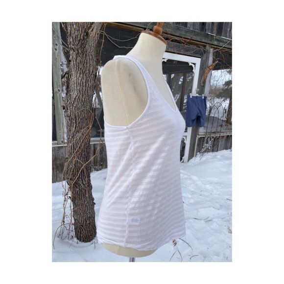 Lou & Grey Semi Sheer Striped Crossback Tank Top White - Picture 6 of 8